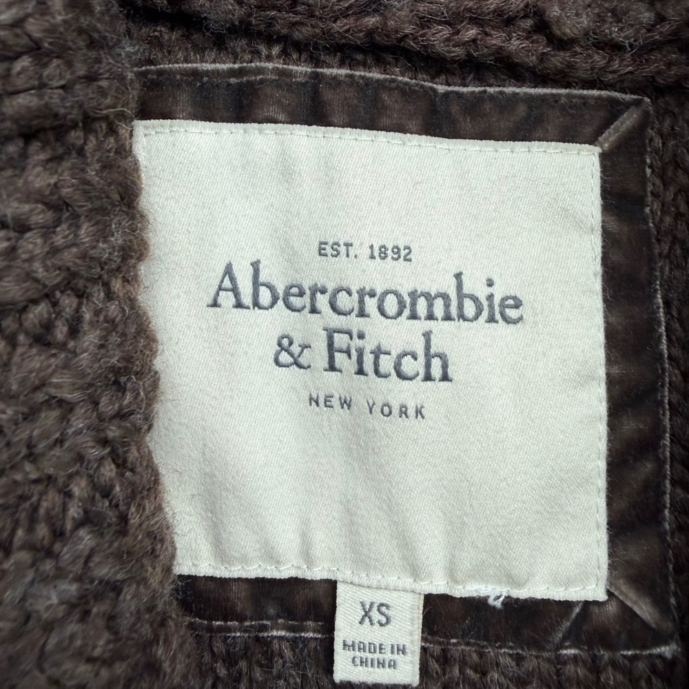 Abercrombie & Fitch Y2K XS Brown Wool Blend Shawl Collar Chunky Knit Sweater - Picture 4 of 6